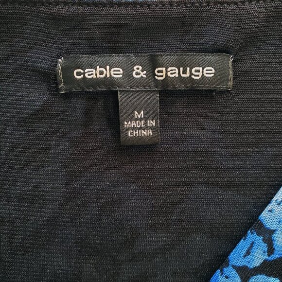 Cable & Gauge Mesh Lined Drape Neck Ruched Waist Sleeveless Blouse Blue Black M - Picture 6 of 13